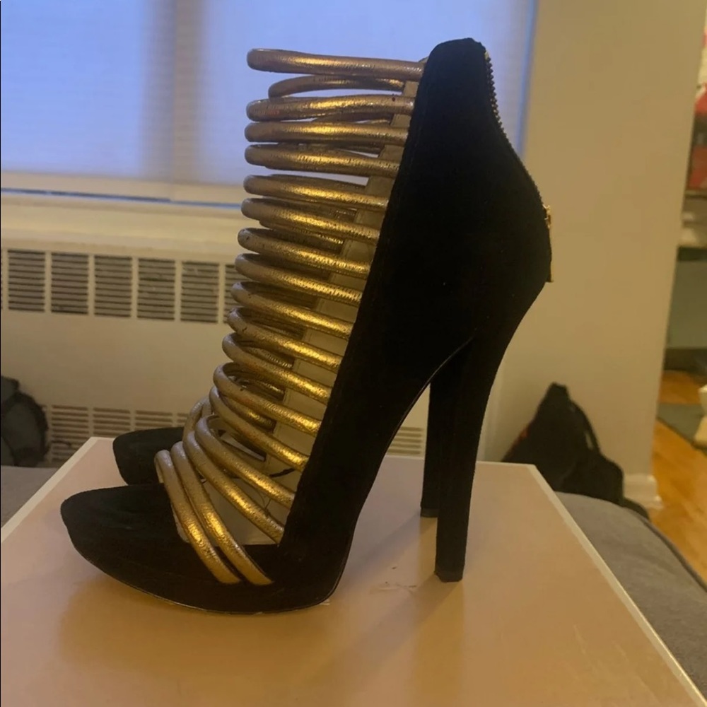 Michael Kors black and gold suede heels
